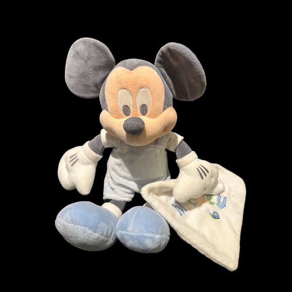 Mickey Mouse 14" Disney Store Exclusive Plush Blue/Gray Baby Romper Blanket - Picture 7 of 7